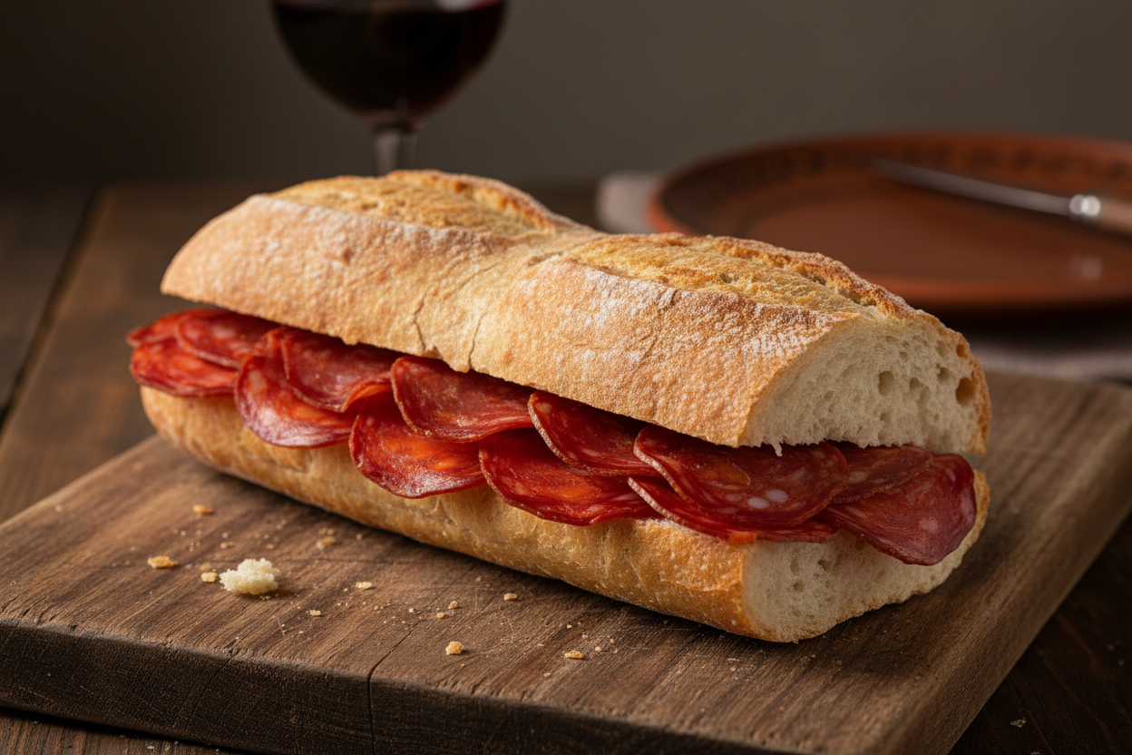 bocadillo

Chorizo ibérico en lonchas, con su aroma y sabor característico
Pan crujiente, perfecto para potenciar el embutido