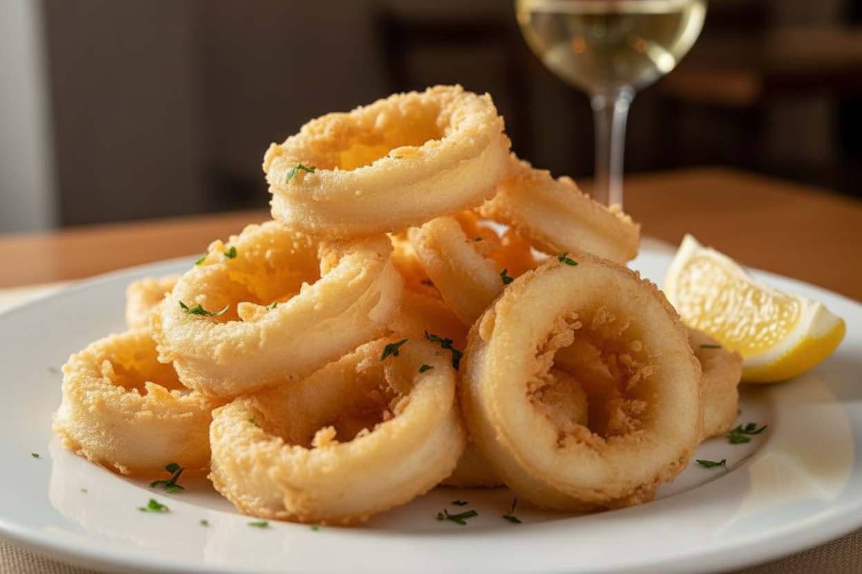 Calamares a la romana al estilo tradicional, rebozados y fritos
